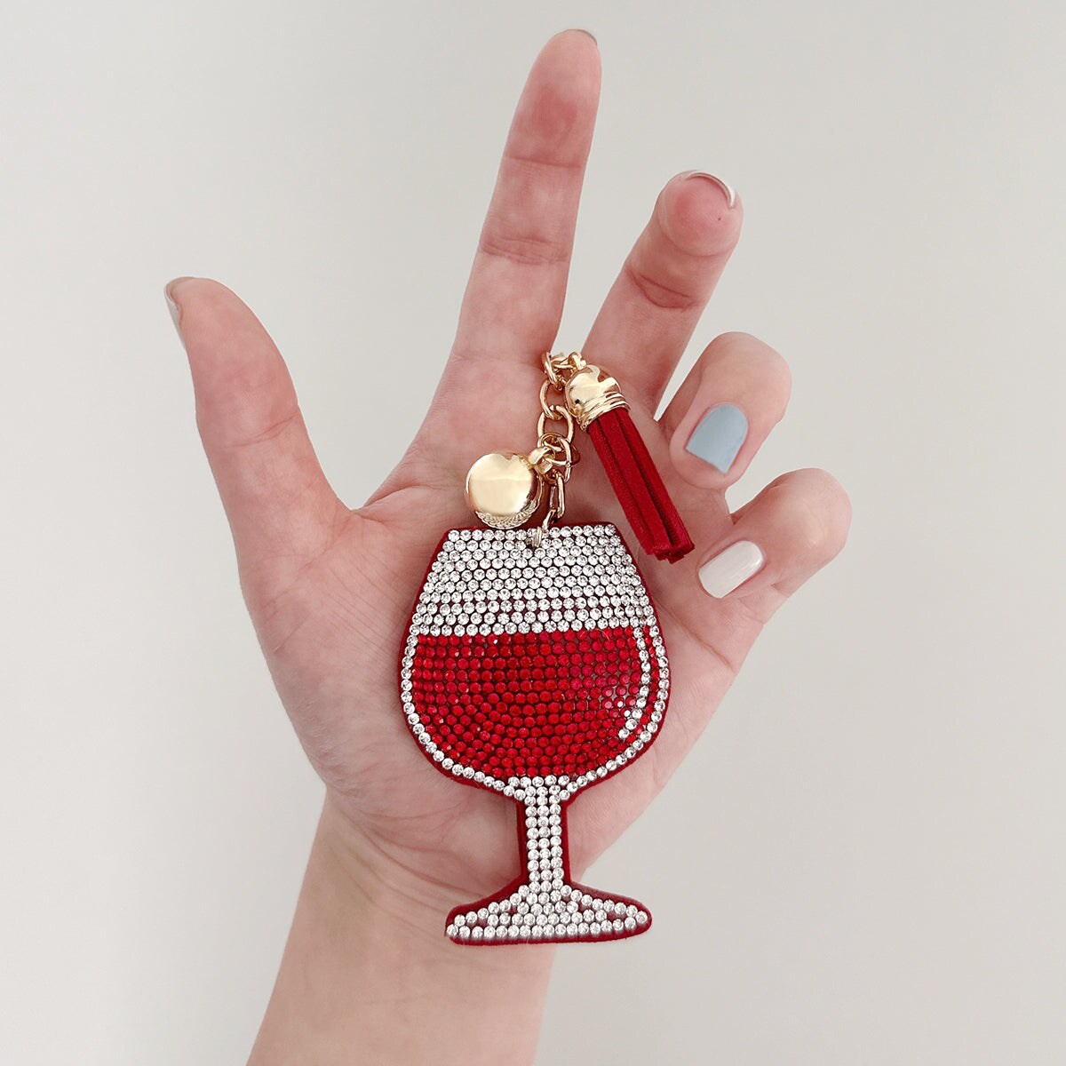 Wrapables Crystal Bling Key Chain Keyring with Tassel Car Purse Handbag Pendant, Red Wine