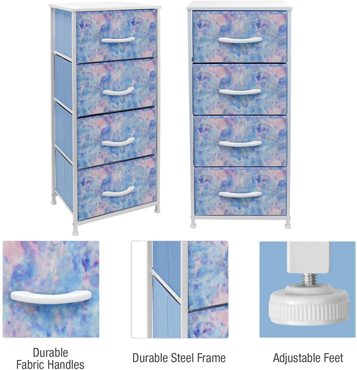 Sorbus Dresser with 4 Drawers - Bedside Furniture &#x26; Night Stand End Table Dresser with Steel Frame, Wood Top, Easy Pull Fabric Bins for Home, Bedroom Accessories, Office &#x26; Dorm