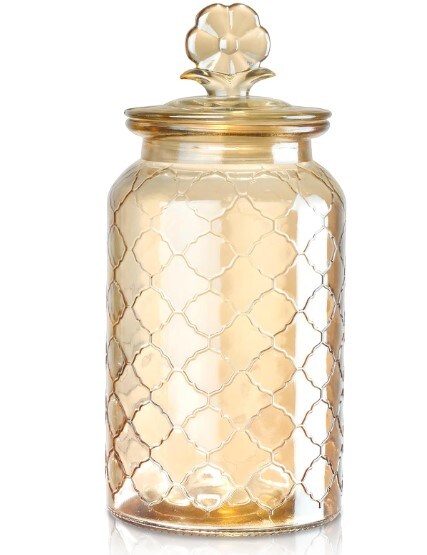45 oz Amber Glass Storage Jar with Airtight Glass Lids,Vintage Embossed Glass Food Container,Vintage Embossed Glass Food Container,Decorative Kitchen Canister Organizer for Candy, Flour, Coffee Bean, Pet Treats