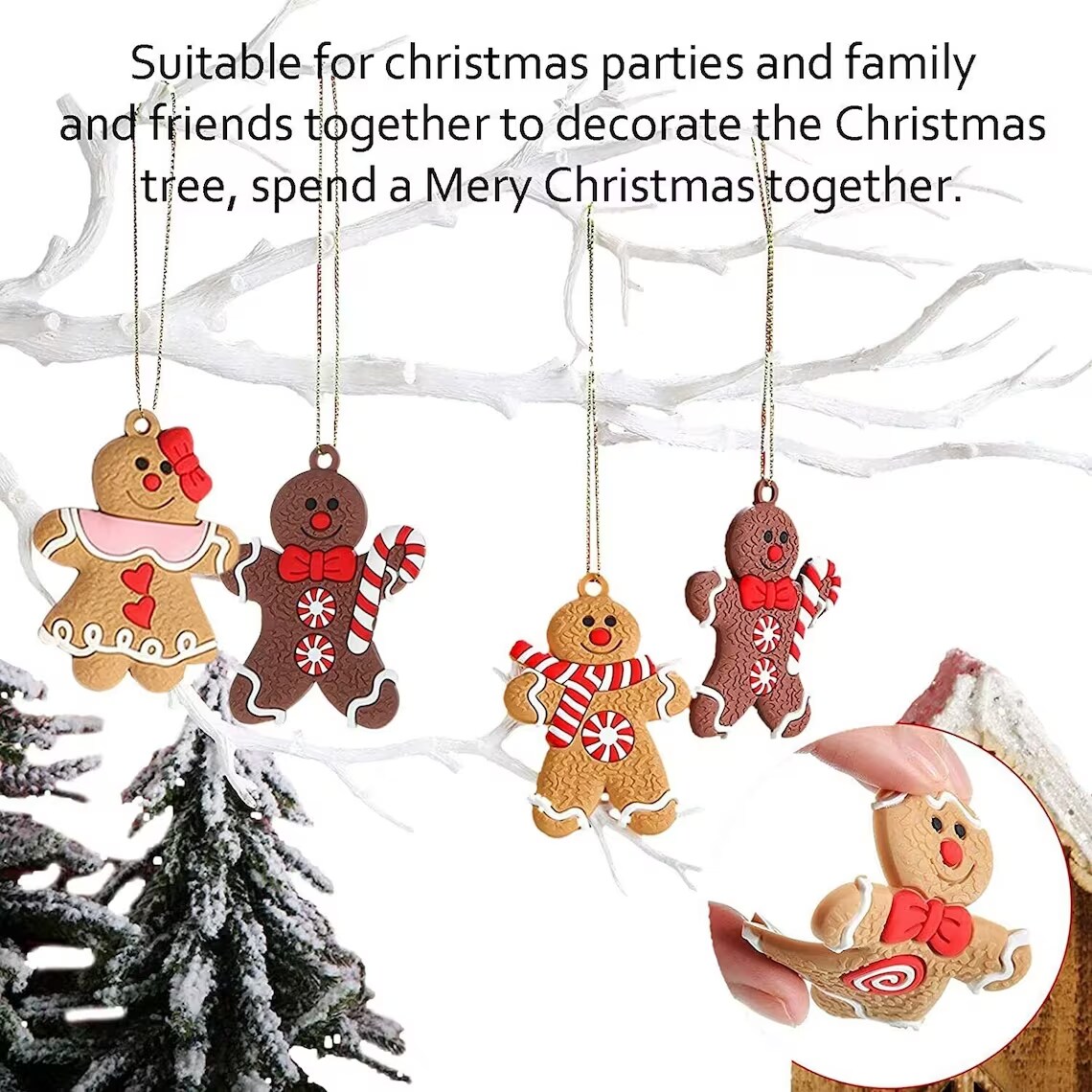 Mini Gingerbread Man Christmas Tree Decor 12 pcs