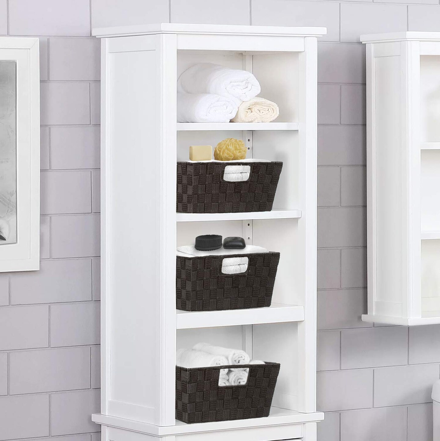 Sorbus Woven Basket Bin Set - Shelf Storage Tote Baskets for Household Items - Stackable with Woven Straps and built-in Carry Handles (3 Pack)