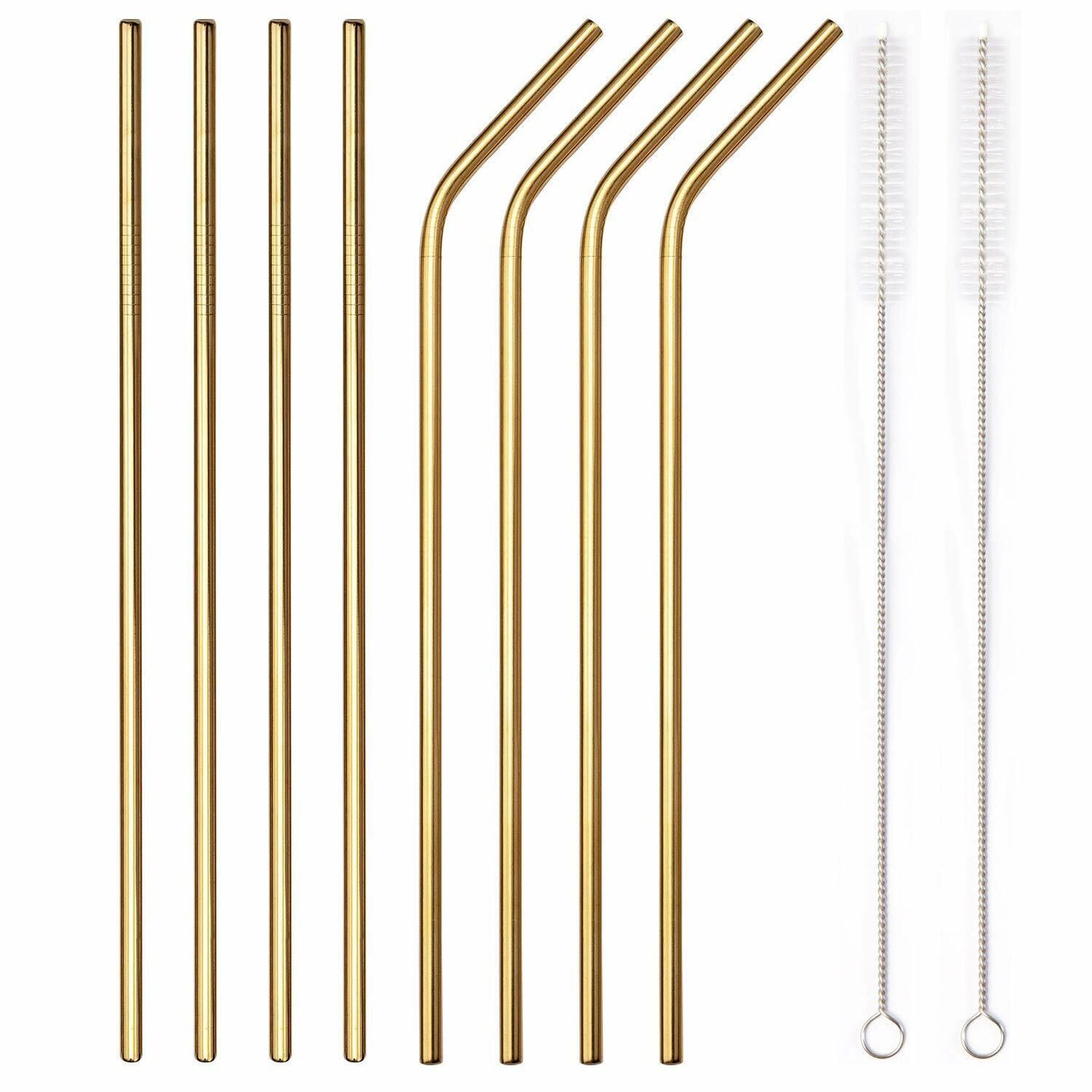 Kitcheniva 8PCS 10.5" Stainless Steel Ultra Long Metal Cocktail Straw And 2 Cleaner Brush