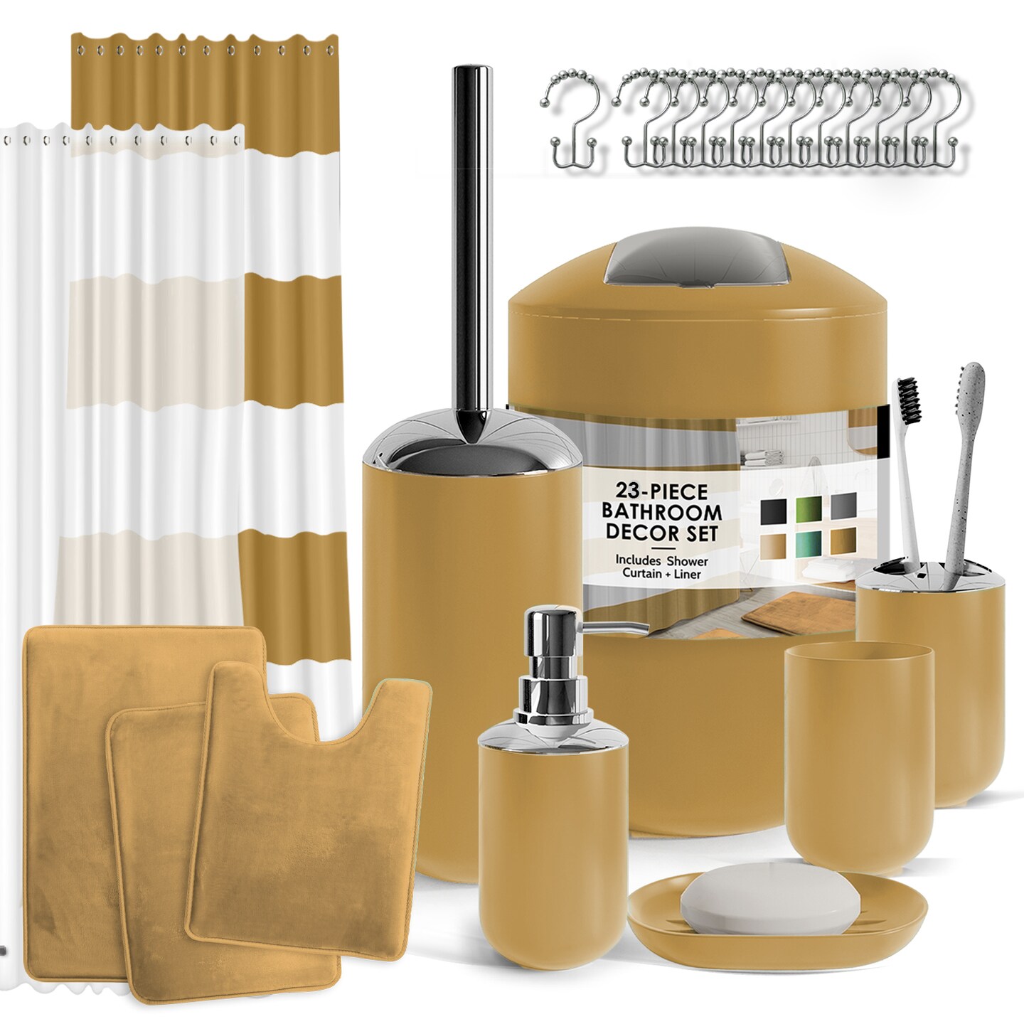 Clara Clark 23 Piece Complete Bathroom Accessory Set with Bath Rugs, Shower  Curtain Set, Liner, and Hooks & Reviews