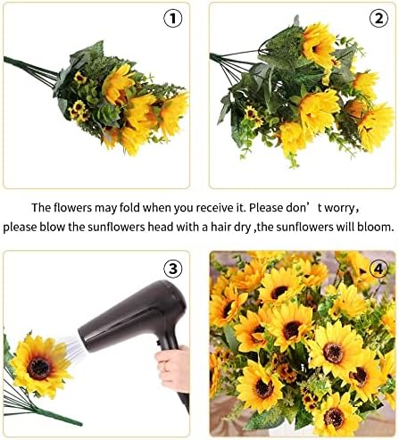 Artificial Sunflower Bouquets, 2 Bunches Fake Wildflowers for Baby Shower, Home, Wedding, Spring Decor, Bride Holding Flowers, DIY Garden Craft Art Decor