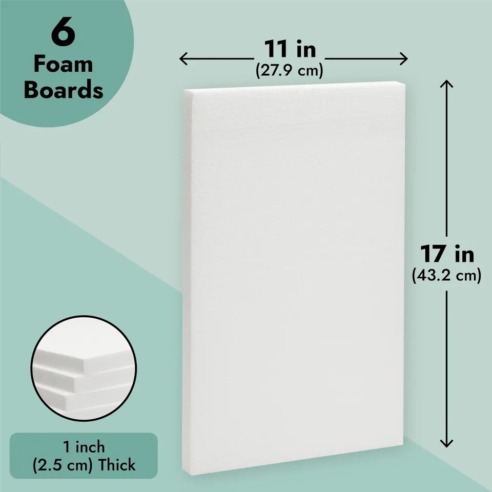 6 Pcs 1" Thick Foam Board Sheets, 17x11 Rectangles for DIY Crafts, Art Supplies