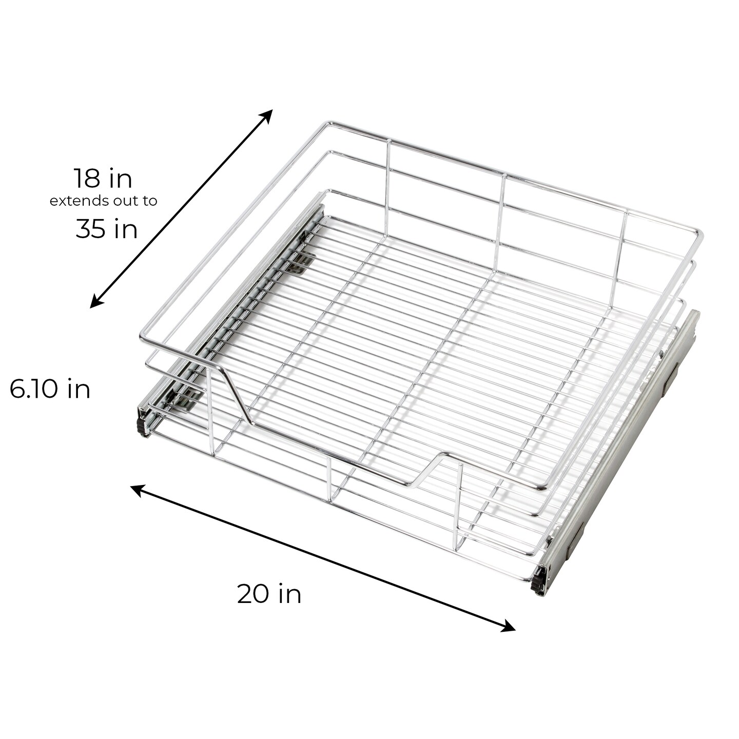 Smart Design Pull Out Cabinet Shelf - Extra Large Tall - 20 Inch x 18-35 - Chrome