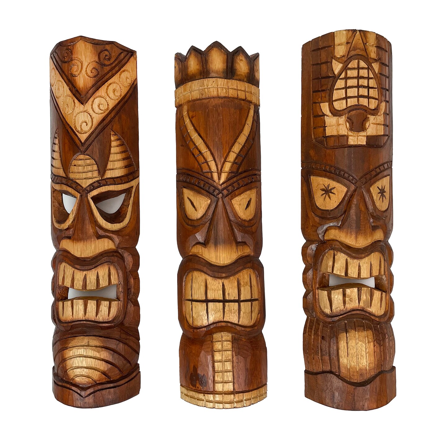 24 Inch Hand Carved Tiki Mask Wall Decor Tropical Beach Home Hanging Art Set / 3