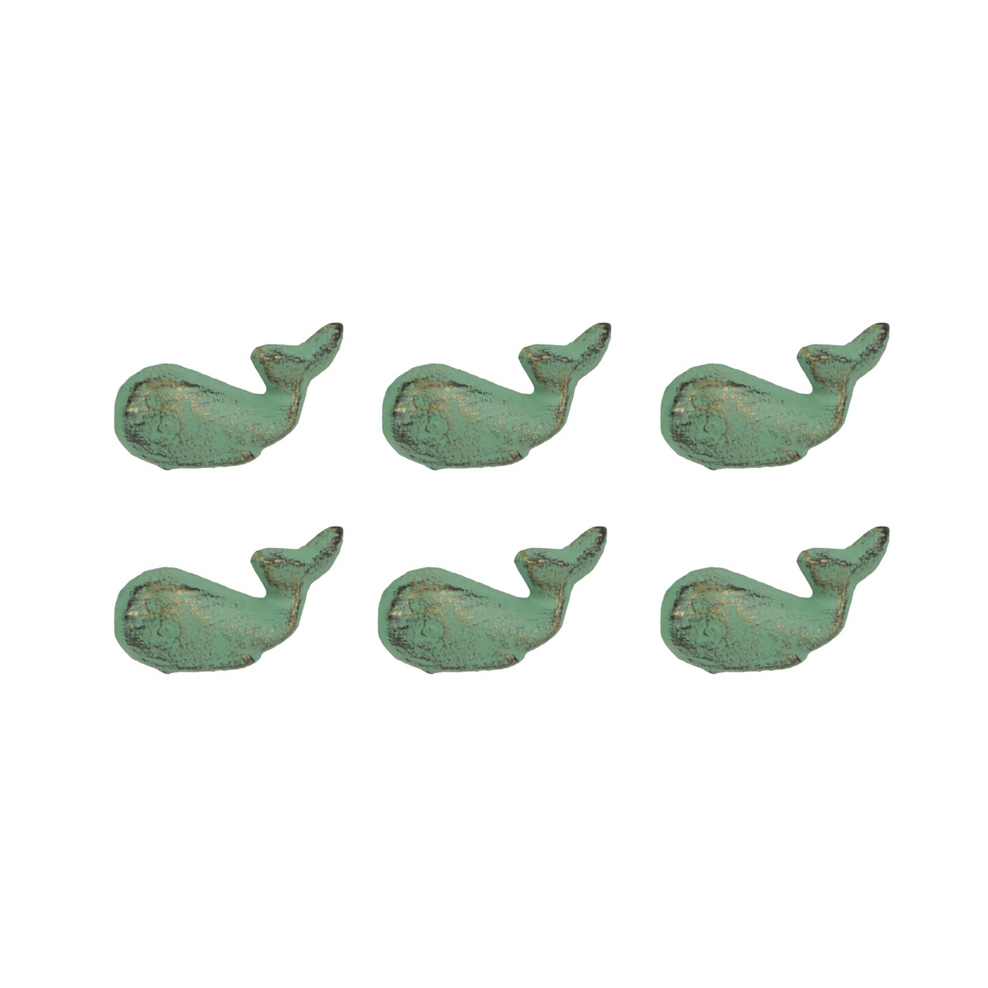 Set of 6 Verdigris Green Cast Iron Whale Drawer Pulls Bathroom Cabinet Knobs