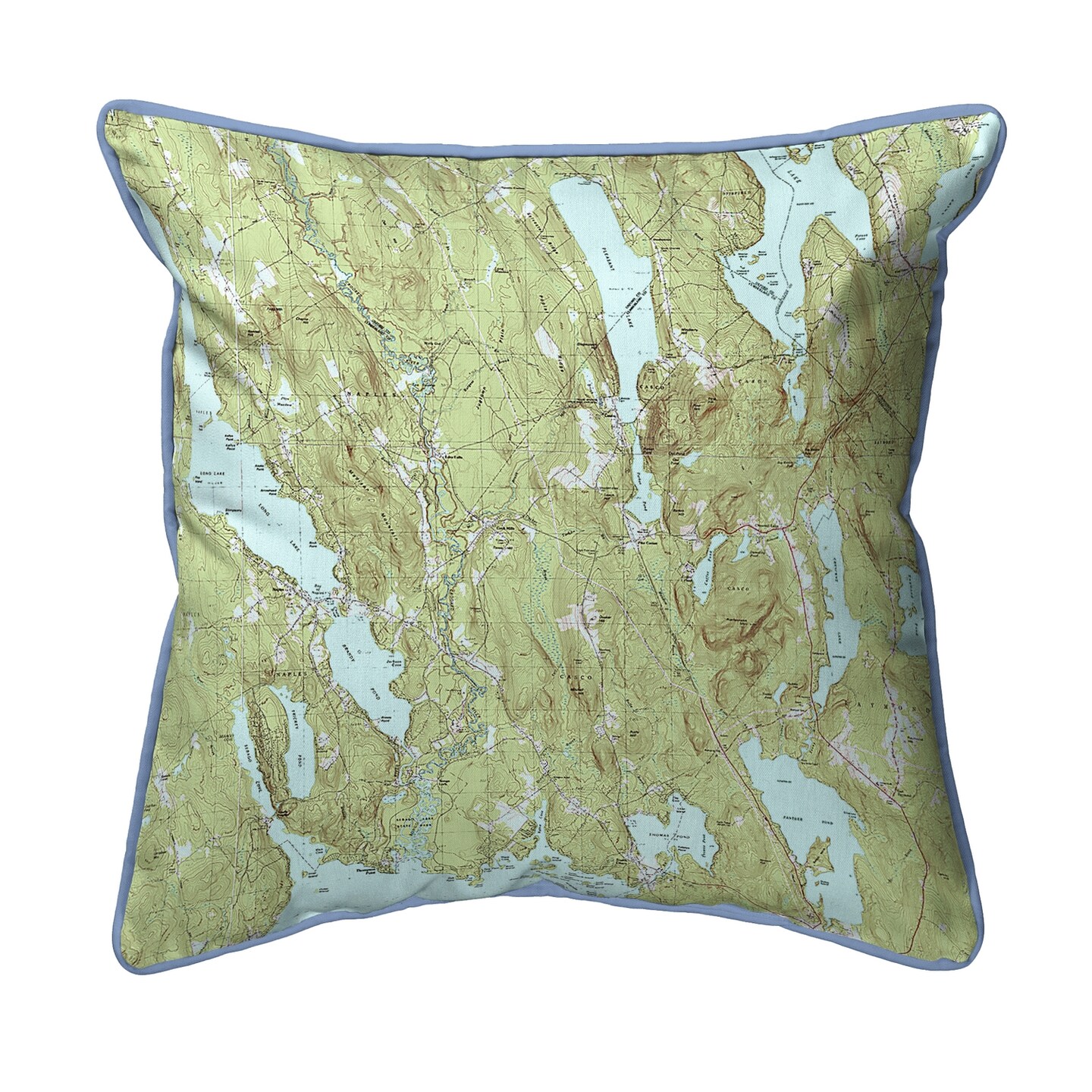 Casco and Sebago Lake Map Pillow 12x12 – Small Corded Indoor/Outdoor