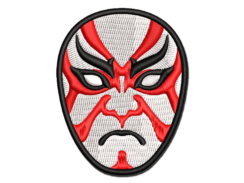 Japanese Kabuki Opera Mask Multi-Color Embroidered Iron-On or Hook & Loop  Patch Applique