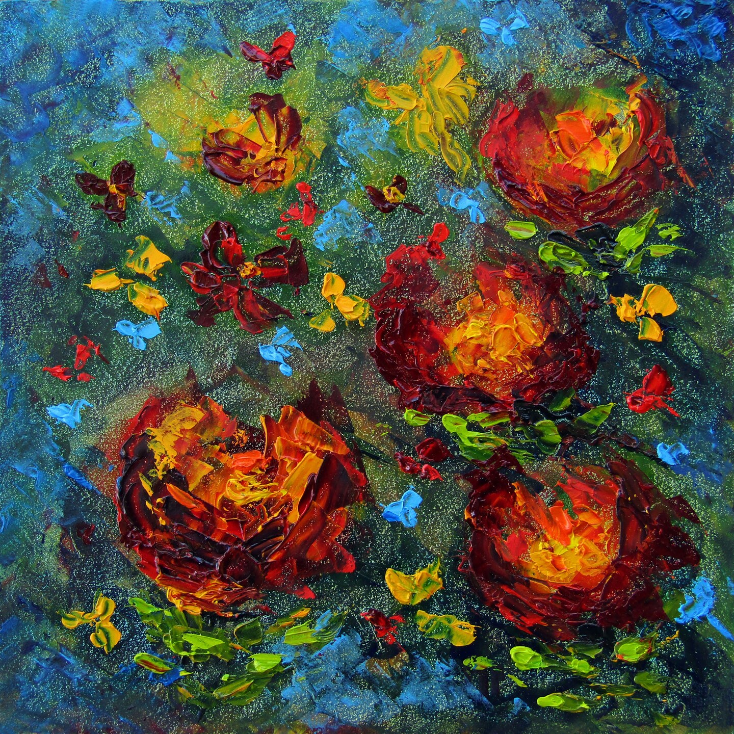 Fairies And Flowers Original Abstract Oil Painting on Panel 307903700635762688