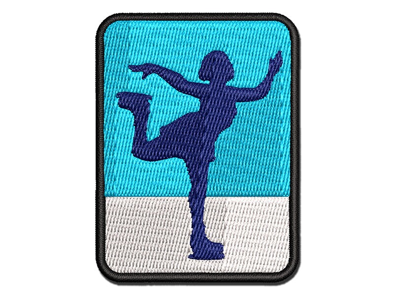 Ice Figure Skating Skater Woman on One Foot Pose Multi-Color Embroidered Iron-On or Hook &#x26; Loop Patch Applique
