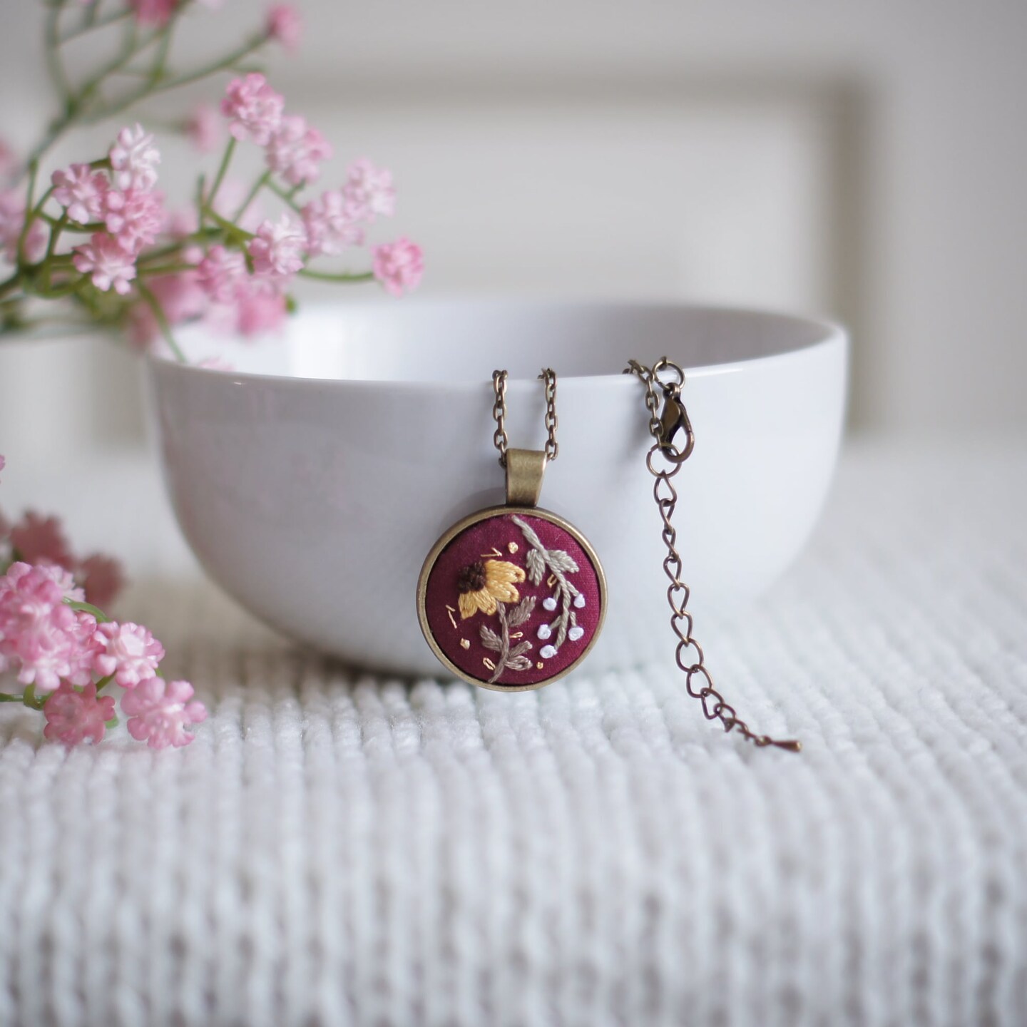 Sunflower Embroidered Necklace, Red Fabric Pendant, Handmade Gift For Her  MakerPlace by Michaels