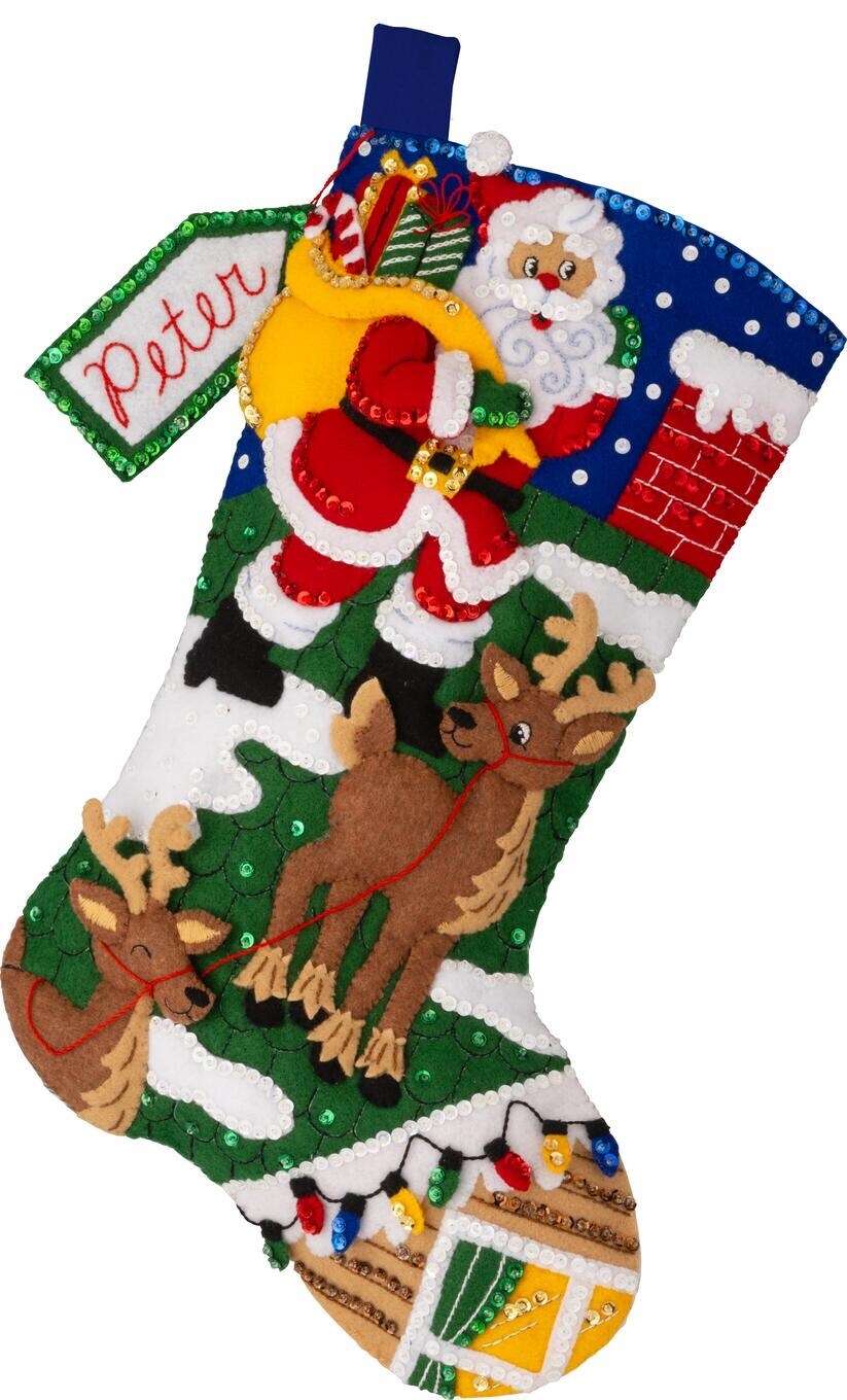 Bucilla Felt Stocking Applique Kit 18&#x22; Long-Rooftop Santa