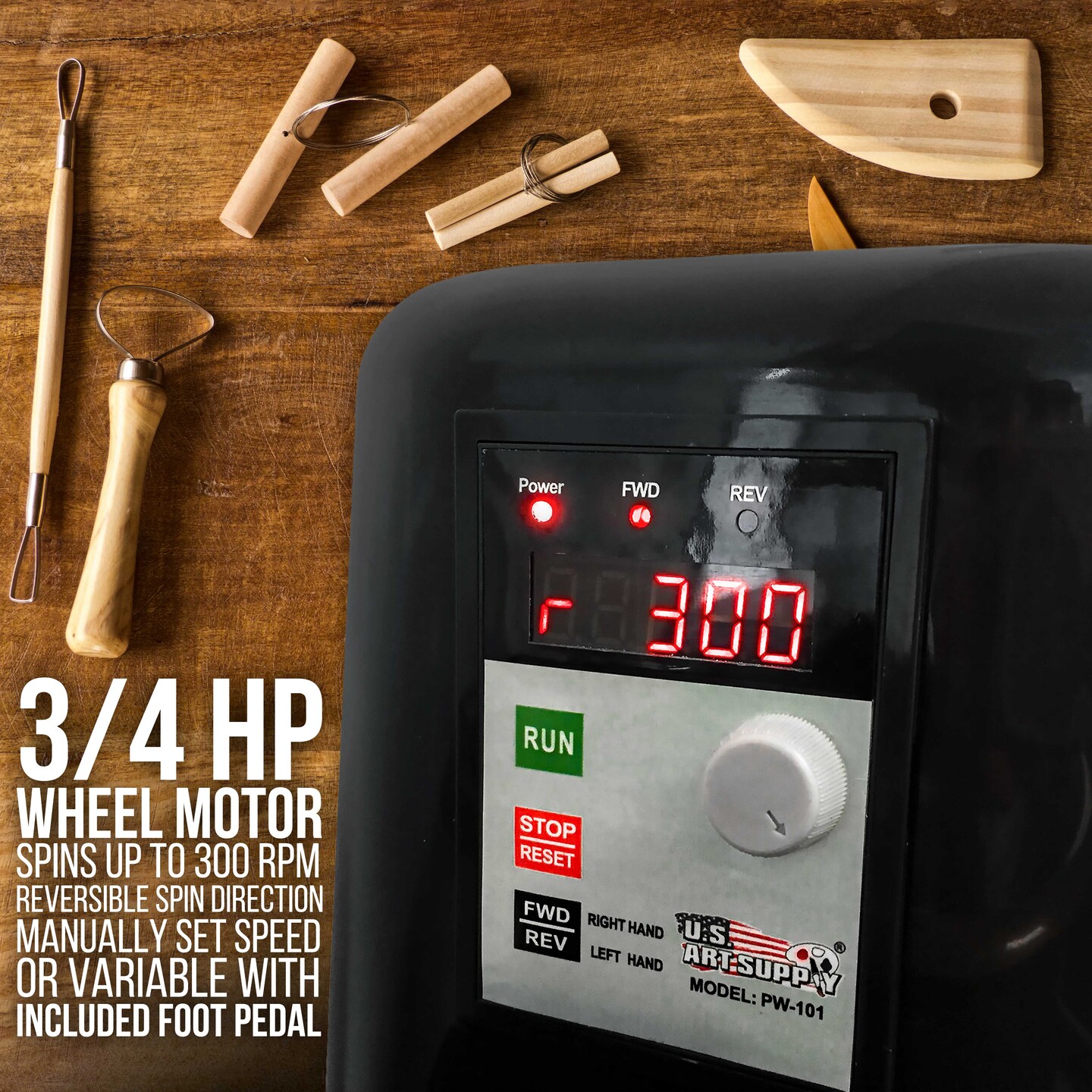 3/4-HP Table Top Pottery Wheel with LCD Wheel Speed Display, Includes Foot Pedal &#x26; 11&#x22; Bat, Reversible Spin Direction, Ceramics Clay Pot Bowl Cup Art