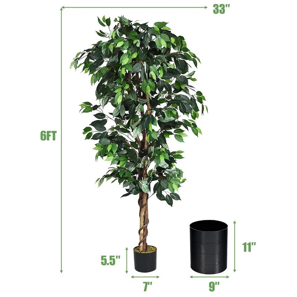 6FT FICUS Silk Leaf Artificial Tree Plant Indoor Outdoor Potted Fake Faux Plant