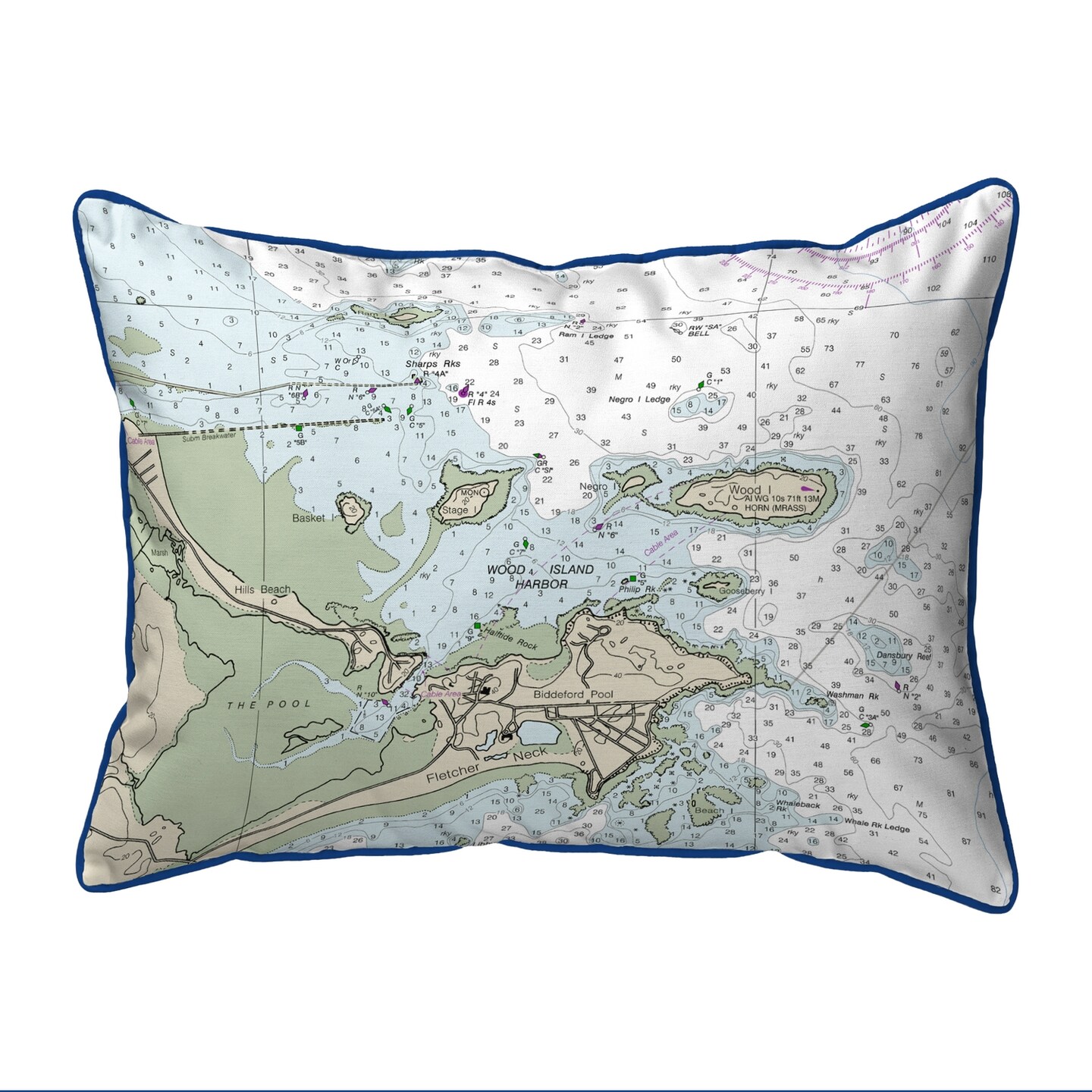 Betsy Drake Biddleford Pool, ME Nautical Map Extra Large Zippered Indoor/Outdoor Pillow 20x24