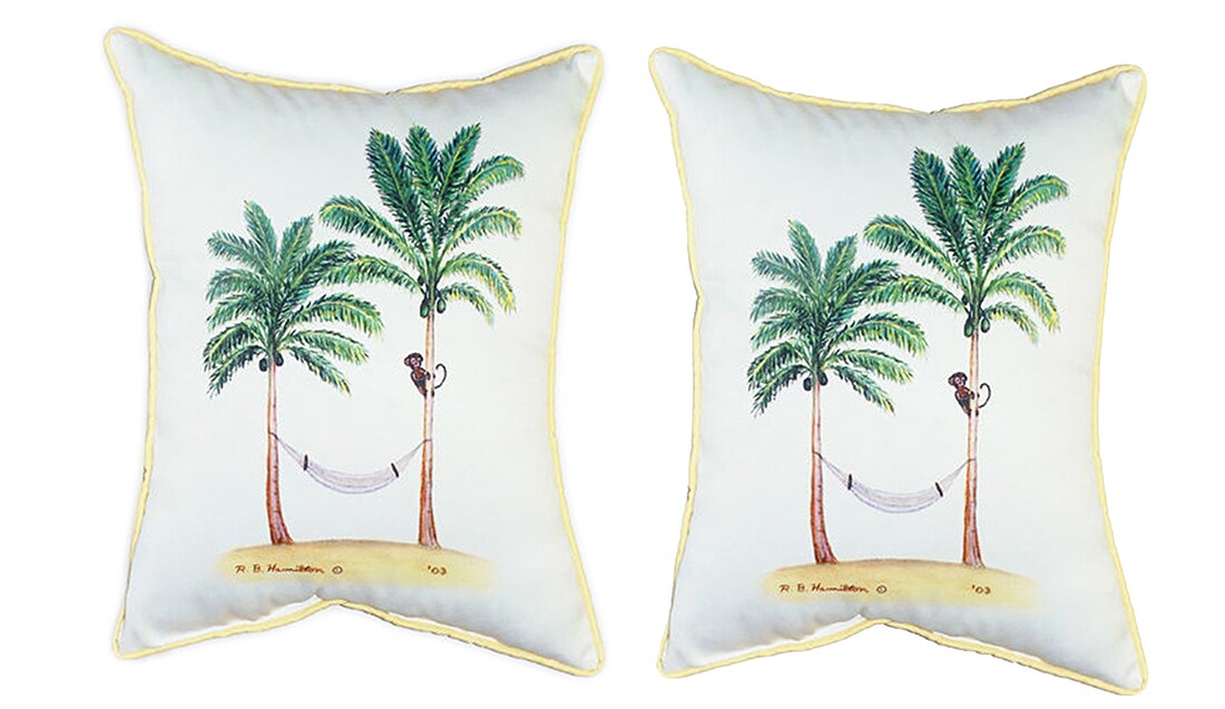 Pair of Betsy Drake Palm Trees and Monkey Large Pillows 15 Inch x 22 Inch