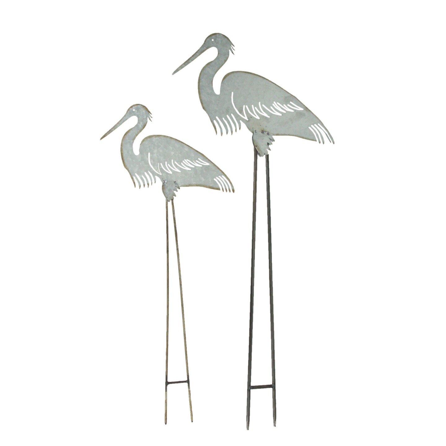 Set of 2 Metal Heron Garden Stake Sculptures Outdoor Bird Home Decor Yard Art