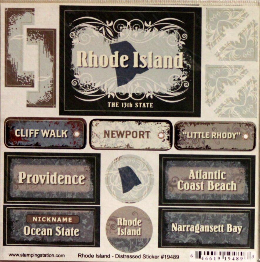 Stamping Station Rhode Island 6 x 6 Distressed Stickers