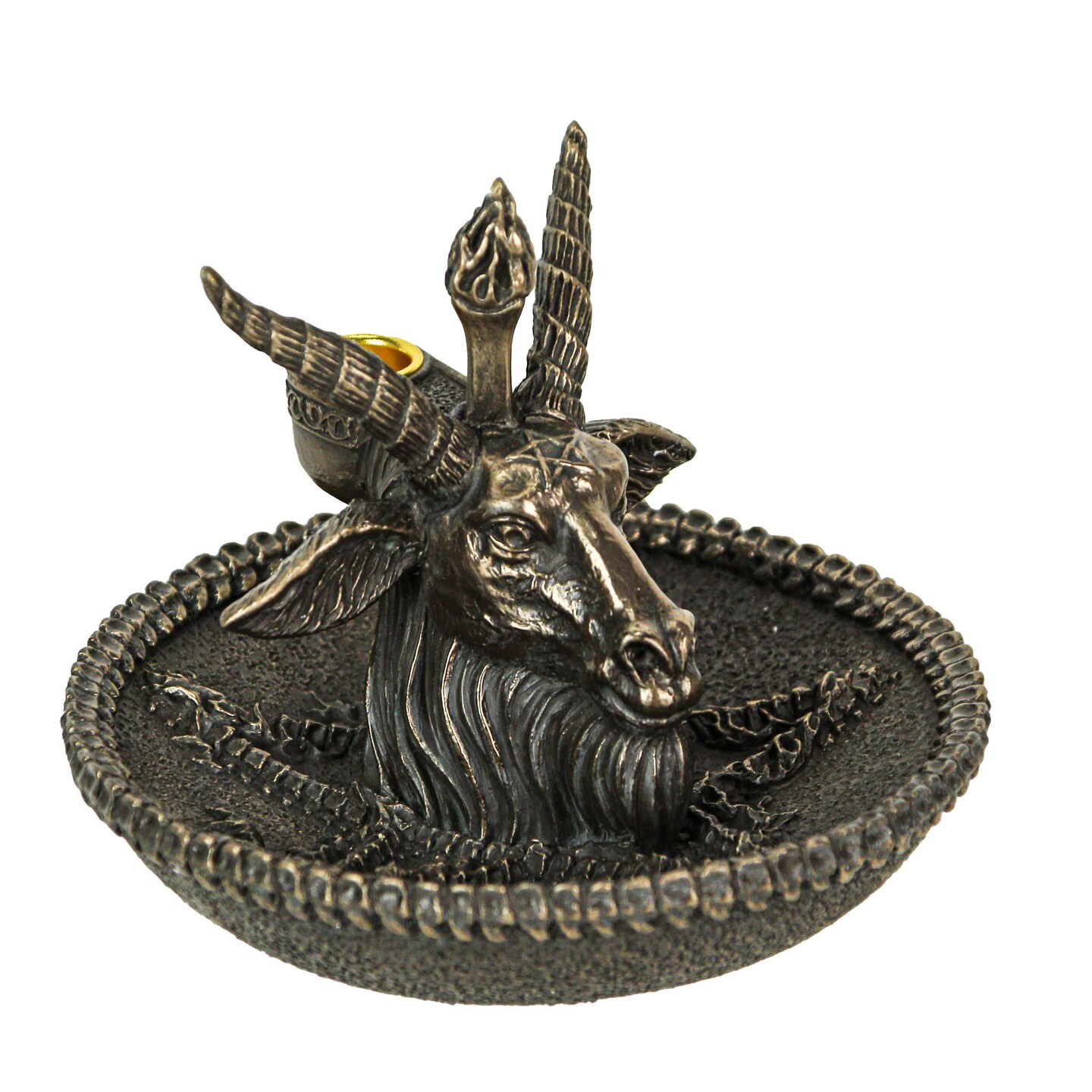 Baphomet Goat Head Ritual Altar Bronze Finish Backflow Incense Burner 5 Inches