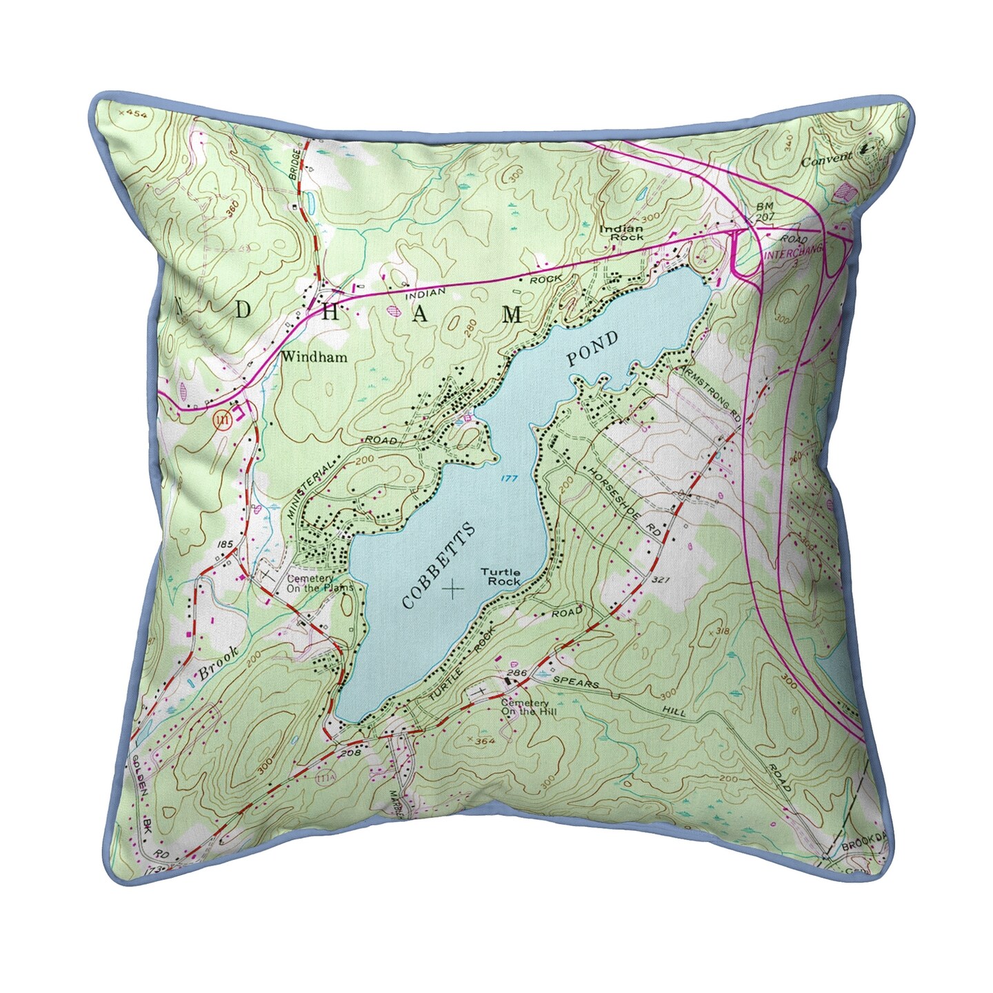Cobbetts Pond, NH Map Pillow 18x18 &#x2013; Large Corded Decor