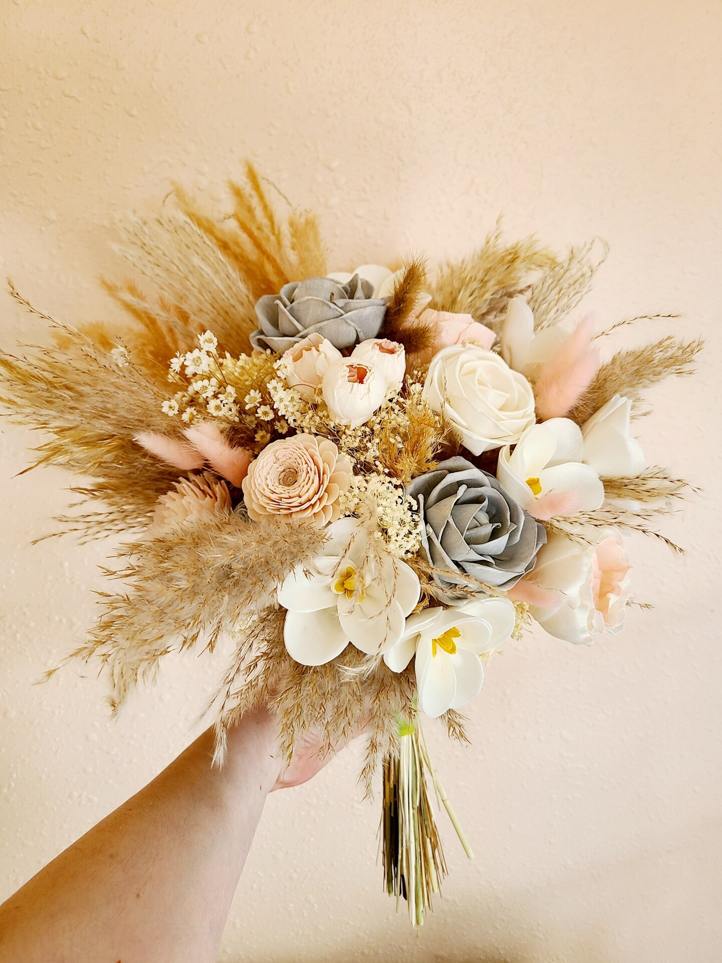 Boho Wood Flower Bouquet, Blush and Champagne Bouquet, Bridal Wedding Flowers, Orchid Bouquet product 4