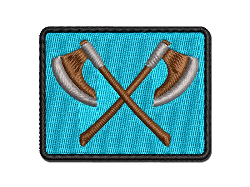 Crossed Viking Battle Axes Weapons Multi-Color Embroidered Iron-On or Hook &#x26; Loop Patch Applique
