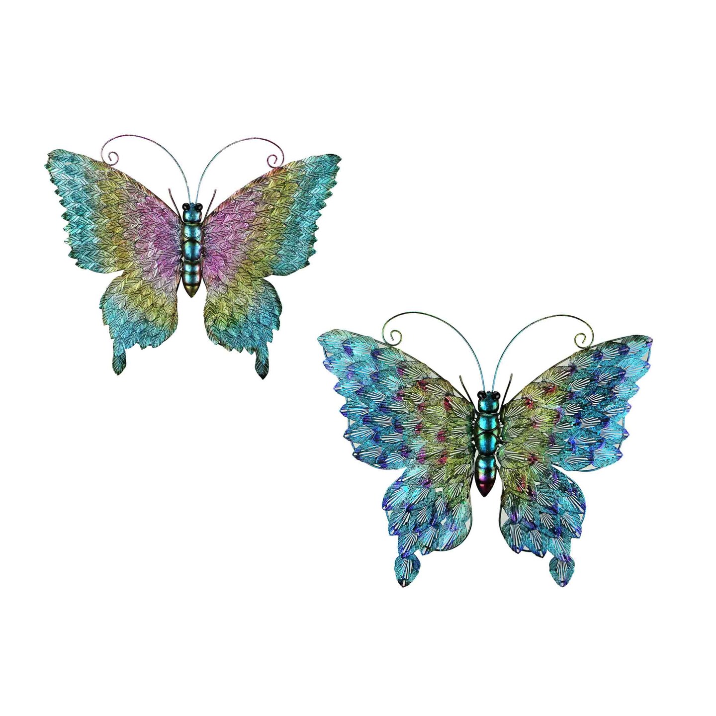 Set of 2 Multicolor Metal Butterfly Wall Decor Outdoor Indoor Hanging Sculptures