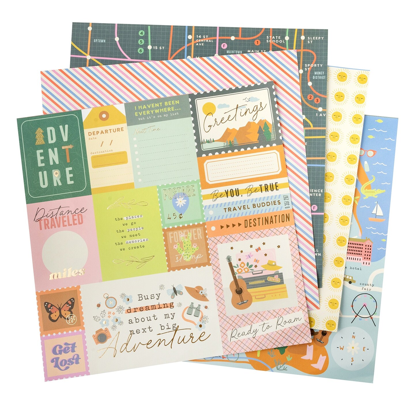 American Crafts Double-Sided Paper Pad 12"X12" 24/Pkg-Gold Foil, Coast-to-Coast