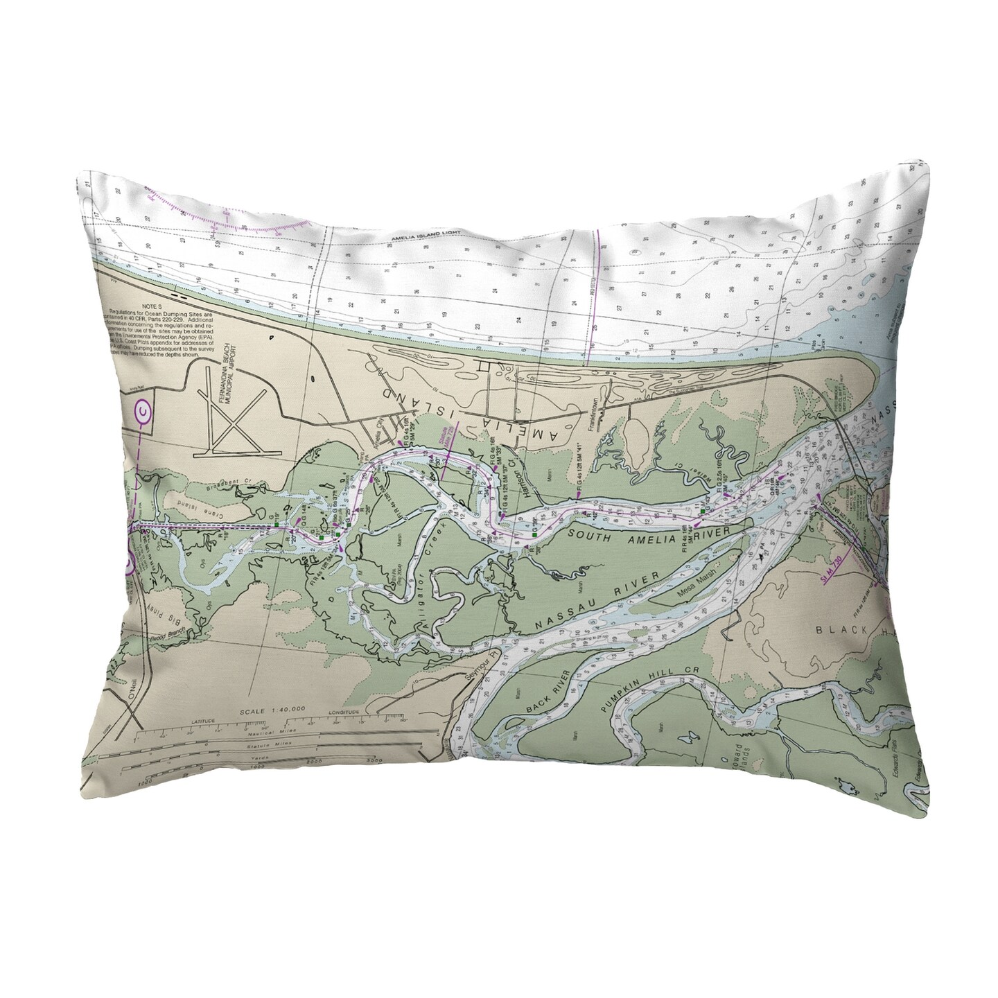 Betsy Drake Amelia Island, FL Nautical Map Noncorded Indoor/Outdoor Pillow 16x20