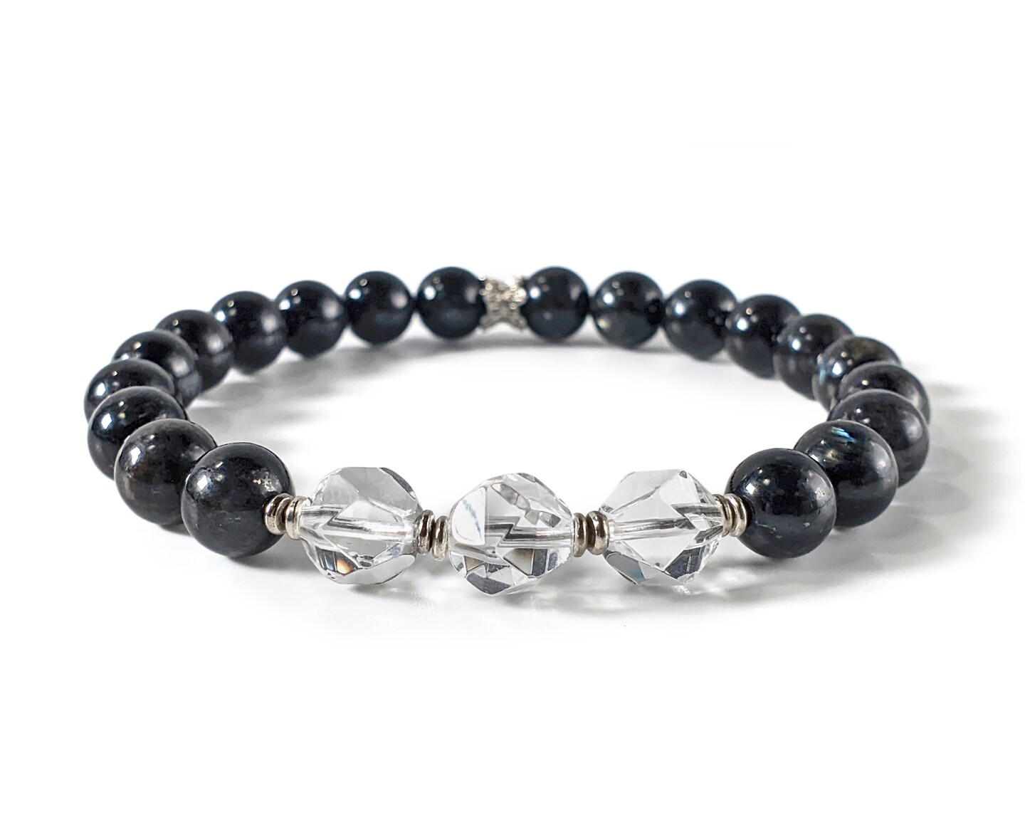 Arfvedsonite and AAAAA Clear Quartz Crystal Bracelet - Hypoallergenic, High Quality Gemstones (8mm)