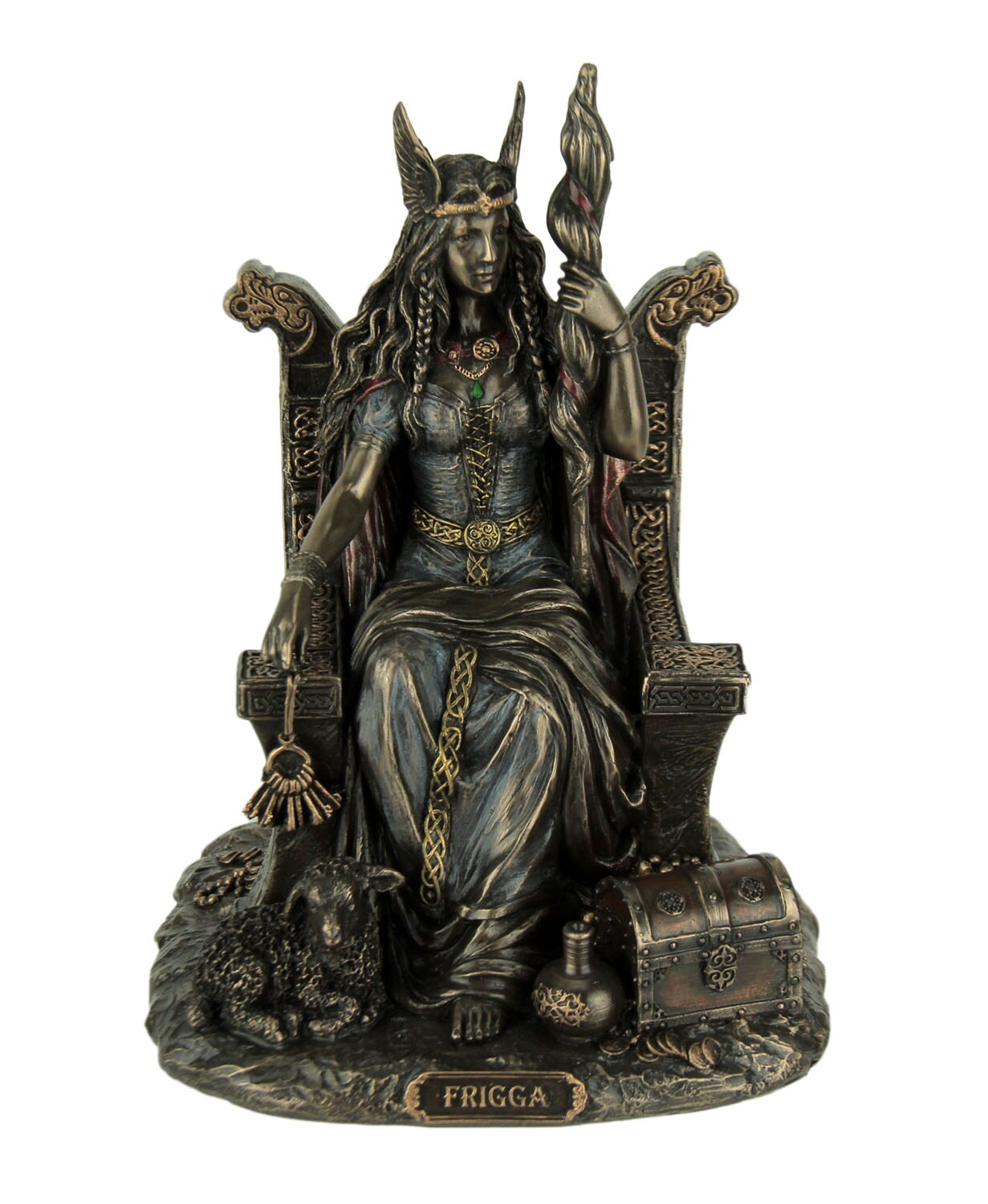 Frigga Norse Goddess Of Love Marriage and Destiny Sitting On Throne Statue