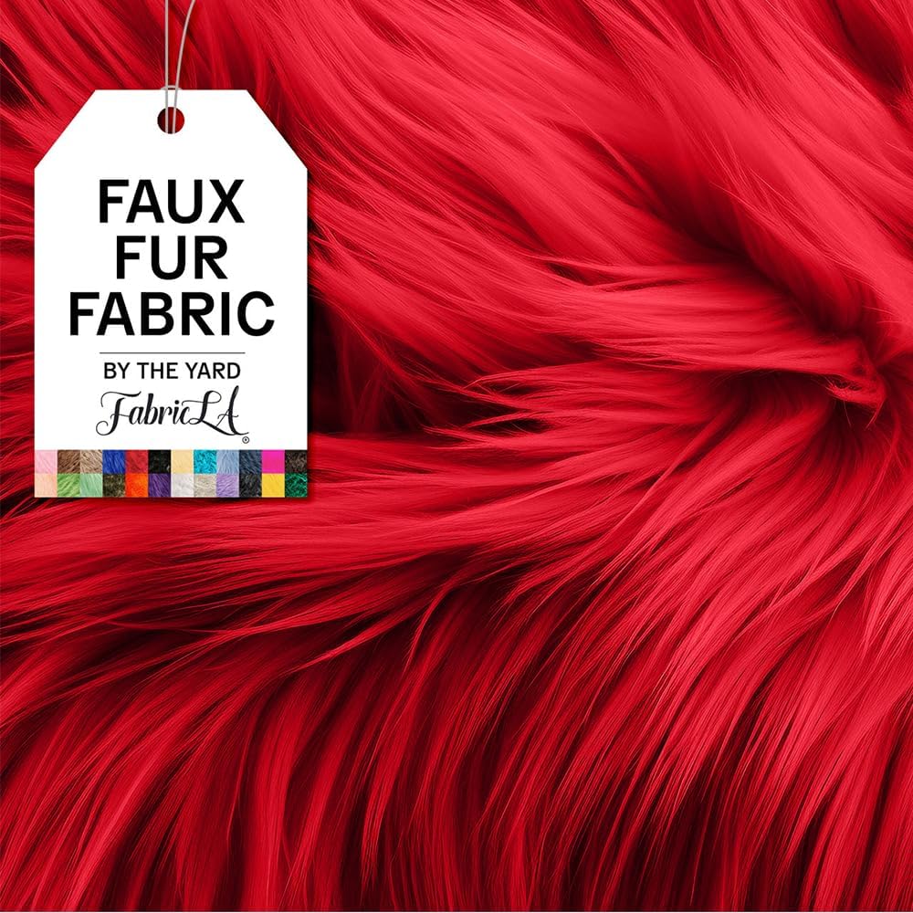 FabricLA | Shaggy Faux Fur | Fabric by The Yard | 72" X 60" Inch Wide | Craft Furry Fabric | Sewing, Apparel, Rugs, Pillows & More | Faux Fluffy Fabric | Red, 2 Yard