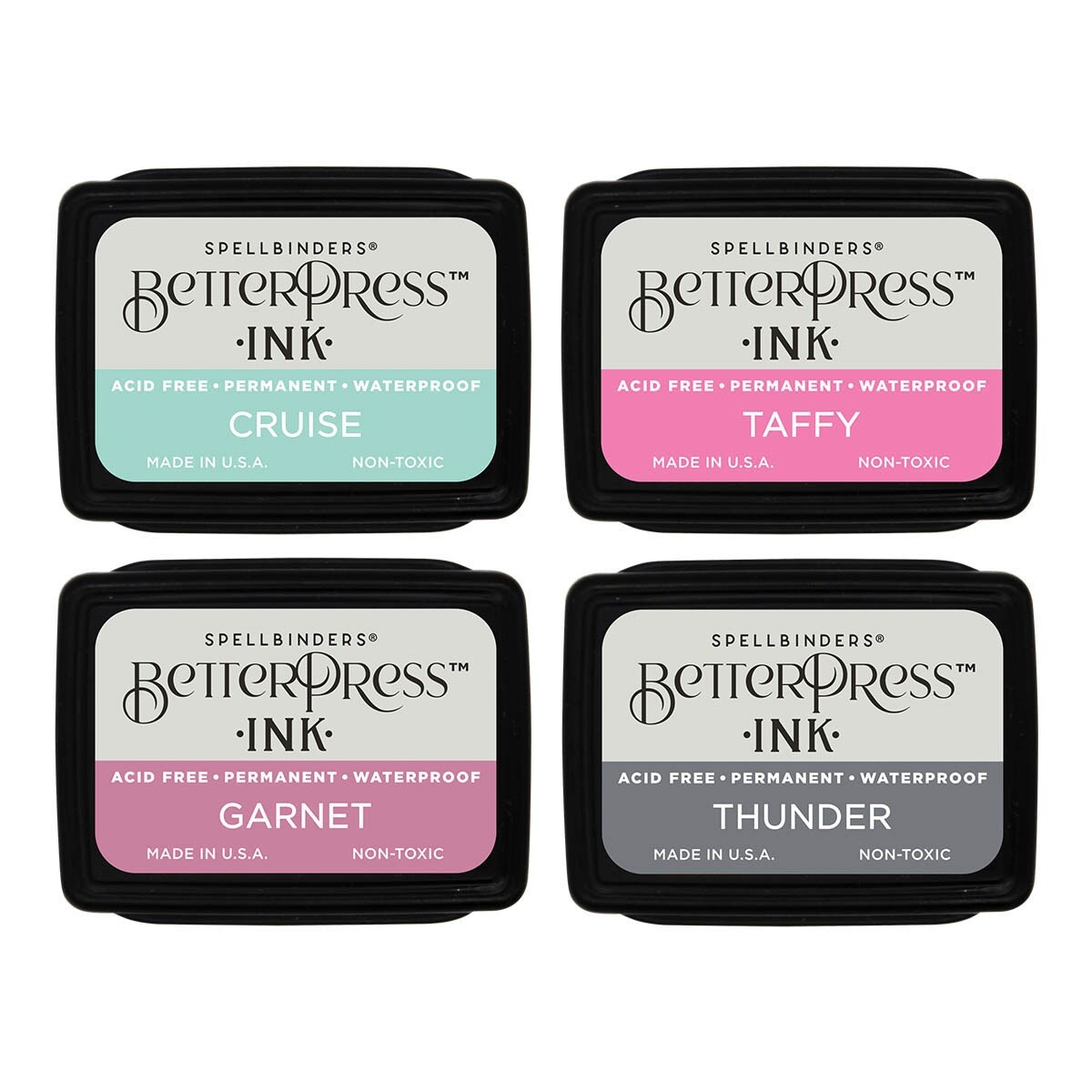 Spellbinders BetterPress Letterpress Mini Ink Pad Set 4/Pkg-Jet Set