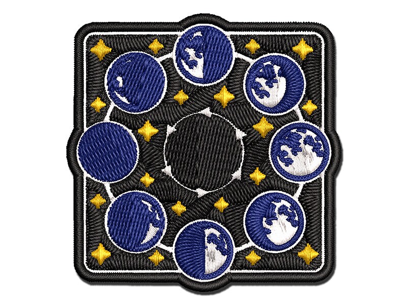 Lunar Moon Phases New Full Waxing Waning Multi-Color Embroidered Iron-On or Hook &#x26; Loop Patch Applique