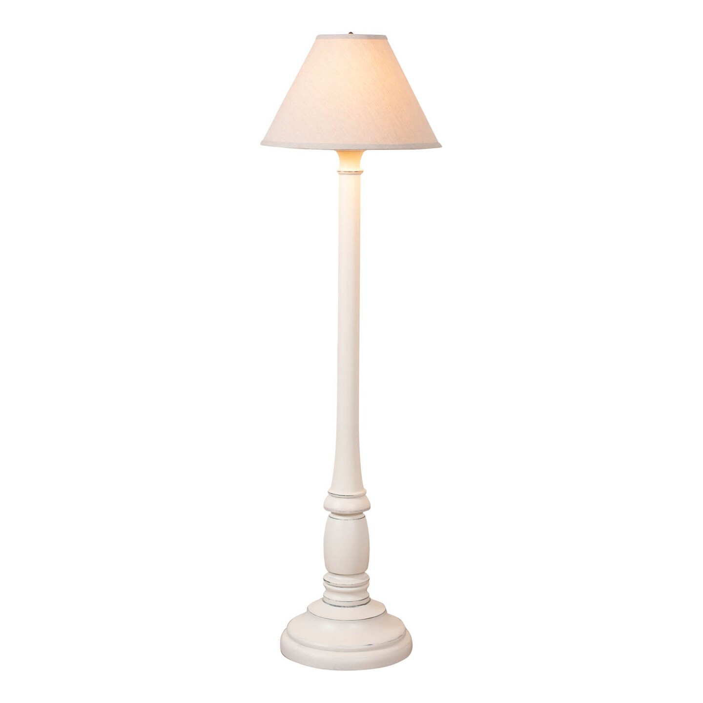 Irvins Country Tinware Brinton House Floor Lamp in Rustic White with Linen Fabric Shade