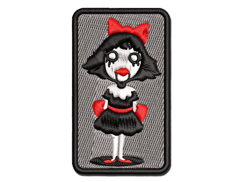 Creepy Spooky Horror Girl Doll Puppet Multi-Color Embroidered Iron-On or Hook &#x26; Loop Patch Applique
