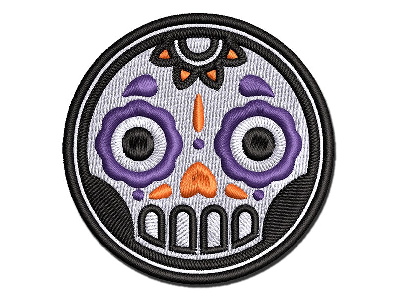 Cute Dia de los Muertos Day of Dead Sugar Skull Multi-Color Embroidered Iron-On or Hook & Loop Patch Applique