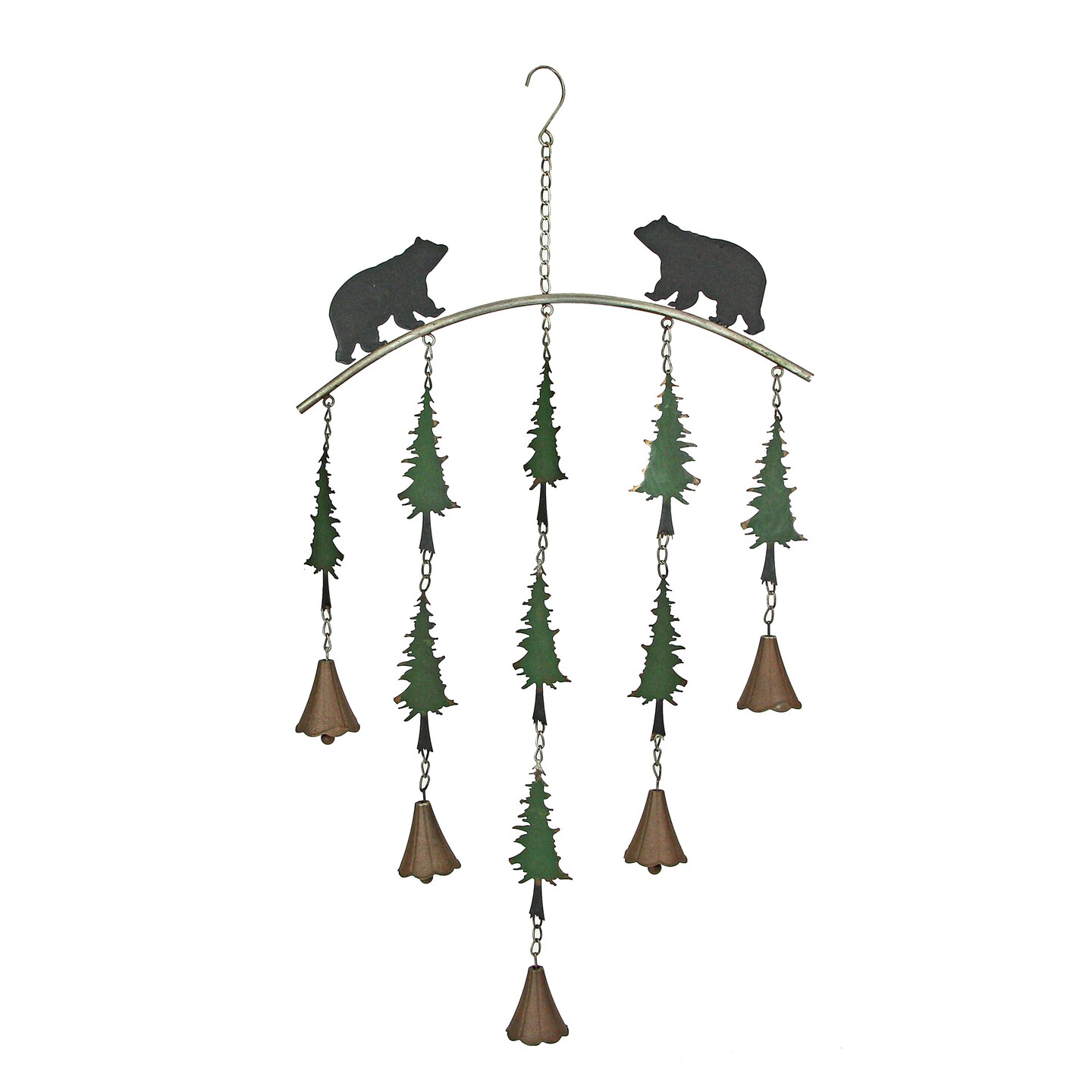 Metal Black Bear Forest Wind Chime Mobile Outdoor Garden Home Lodge Decor Art