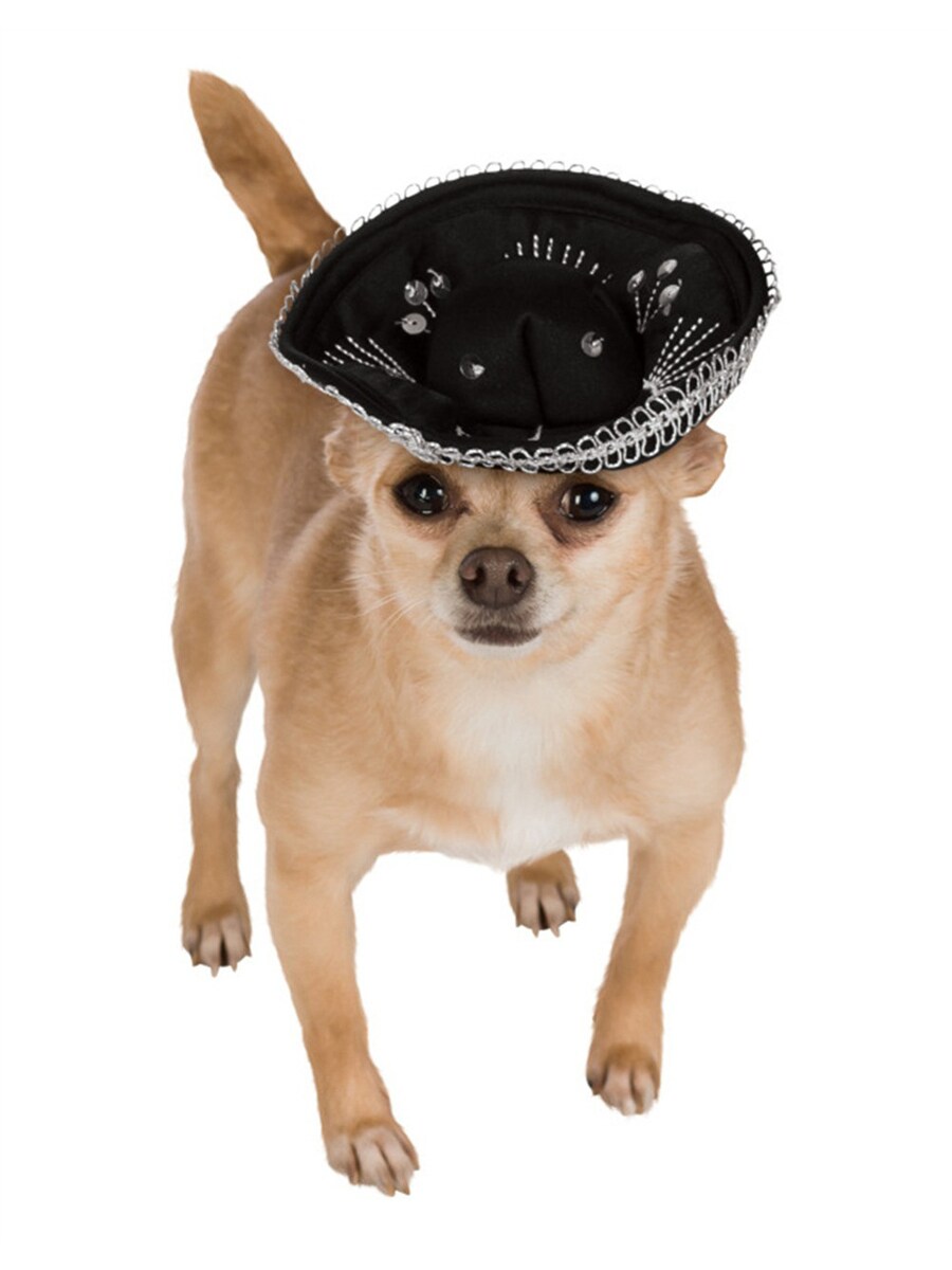 Black Silver Cinco De Mayo Day of the Dead Sombrero Hat For Pet Dog