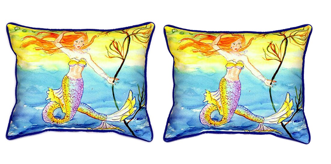 Pair of Betsy Drake Betsy&#x2019;s Mermaid Large Pillows 15 Inchx22 Inch