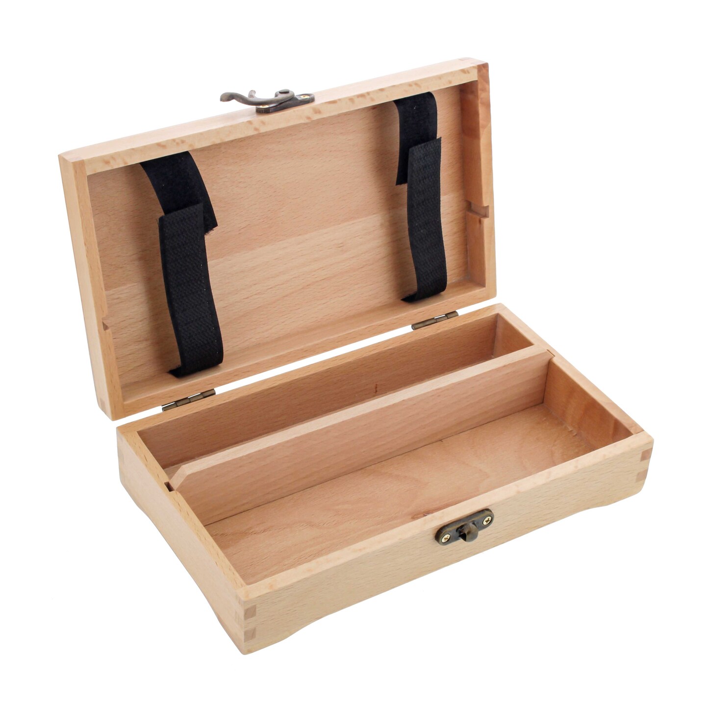 Small Beechwood Artist Tool and Brush Storage Box with Locking Clasp