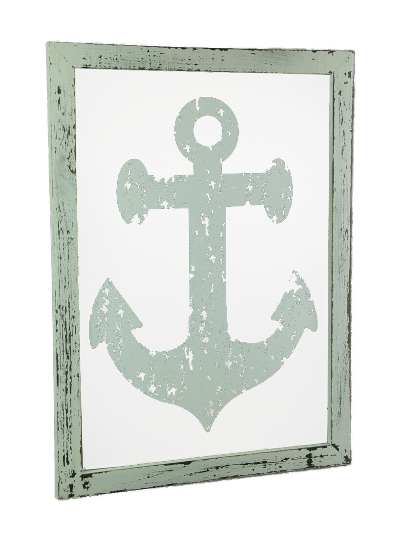 Rustic White Nautical Anchor On Glass Wall Hanging