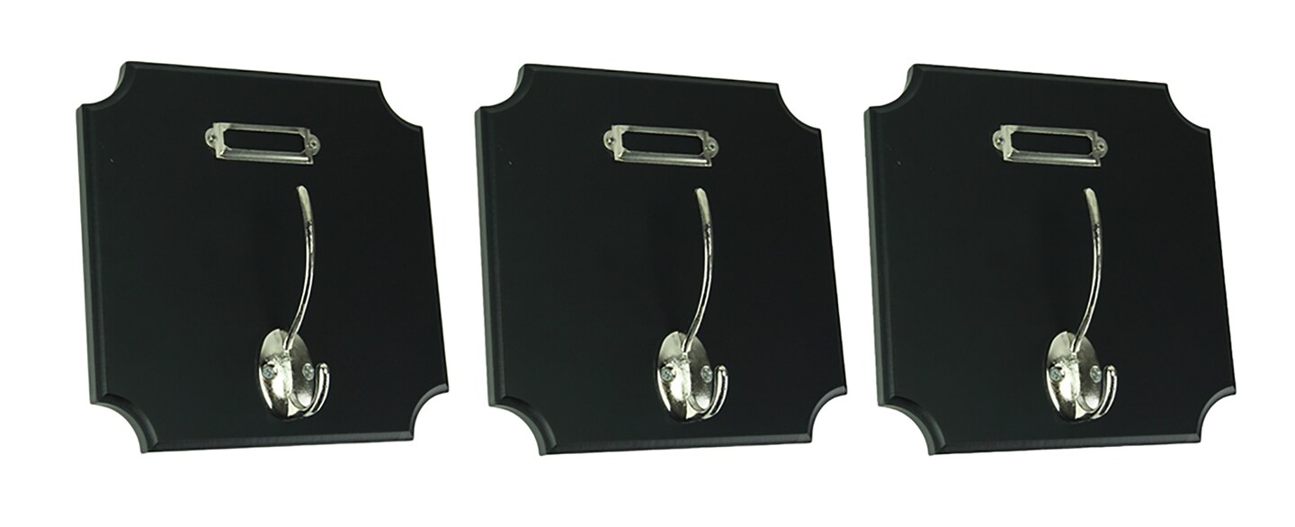 Classic Black and Silver Square Wall Hook Set of 3