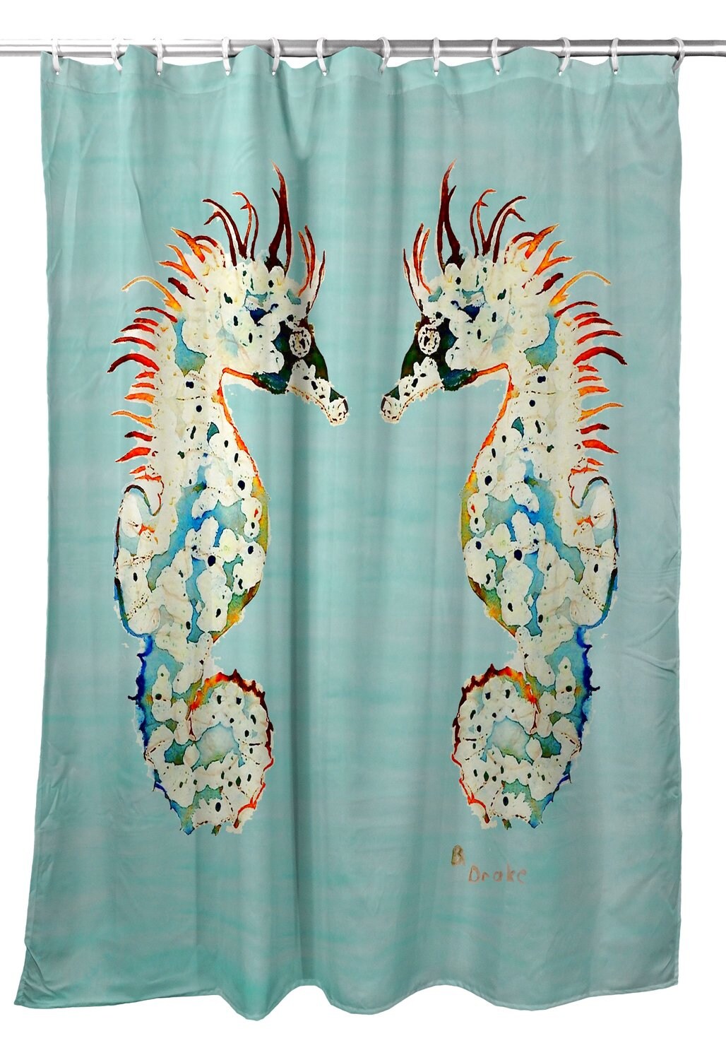 Betsy Drake Aqua Betsy&#x27;s Seahorses Shower Curtain