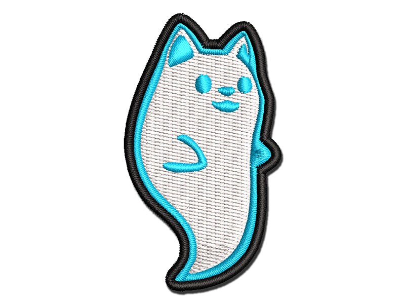 Ghost of Cute Cat Kitten Multi-Color Embroidered Iron-On or Hook &#x26; Loop Patch Applique