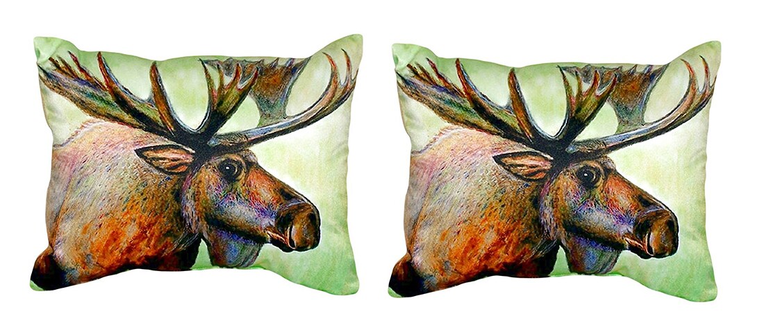 Pair of Betsy Drake Moose No Cord Pillows 15 Inch X 22 Inch