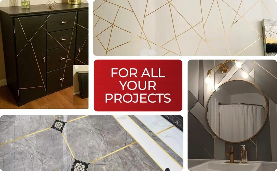 Decorative Metalized Tape for Walls and DIY Art Projects. Silver, 1/4"