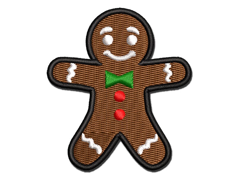 Christmas Gingerbread Man Multi-Color Embroidered Iron-On or Hook &#x26; Loop Patch Applique